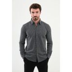 Çizgili Siyah Slim Fit Yün Erkek Gömlek - XL