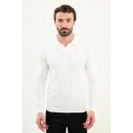 Çizgili Slim Fit Apaç Yaka Erkek Kazak - Ekru - 2XL