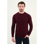 Çizgili Slim Fit Bisiklet Yaka Erkek Triko Kazak - Bordo - XL