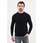 Çizgili Slim Fit Bisiklet Yaka Erkek Triko Kazak - Lacivert