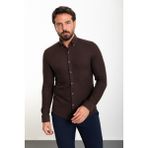 Çizgili Slim Fit Erkek Gömlek - Kahverengi - 2XL