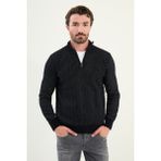 Çizgili Slim Fit Fermuarlı Yarım Balıkçı Yaka Şönil Kumaş Erkek Triko Kazak - Lacivert - 2XL