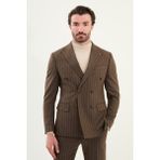Çizgili Slim Fit Geniş Yaka Kruvaze Erkek Takım Elbise - 56 - Kahverengi - 6 Drop