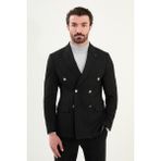 Çizgili Slim Fit Geniş Yaka Kruvaze Metal Düğmeli Erkek Takım Elbise - 48 - Siyah - 6 Drop