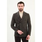 Çizgili Slim Fit Geniş Yaka Kruvaze Yün Erkek Ceket - Kahverengi - 54