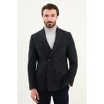 Çizgili Slim Fit Geniş Yaka Kruvaze Yün Erkek Ceket - Lacivert - 56