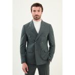 Çizgili Slim Fit Geniş Yaka Kruvaze Yün Erkek Takım Elbise - 46 - Haki - 6 Drop