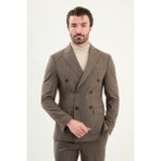Çizgili Slim Fit Geniş Yaka Kruvaze Yün Erkek Takım Elbise - 46 - Kahverengi - 6 Drop