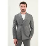 Çizgili Slim Fit Geniş Yaka Kruvaze Yün Erkek Takım Elbise - 52 - Antrasit - 6 Drop