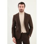 Çizgili Slim Fit Mono Yaka Ipli Yün Erkek Takım Elbise - 46 - Kahverengi - 6 Drop