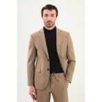 Çizgili Slim Fit Mono Yaka Ipli Yün Erkek Takım Elbise - 56 - Bej - 6 Drop