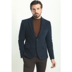 Çizgili Slim Fit Mono Yaka Yün Erkek Ceket - 56 - Lacivert