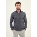 Çizgili Slim Fit Pamuk Erkek Gömlek - XL - Lacivert
