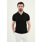 Çizgili Slim Fit Polo Yaka Erkek T-Shirt - Siyah - XL