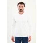 Çizgili Slim Fit Polo Yaka Erkek Triko Kazak - Ekru