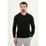 Çizgili Slim Fit Polo Yaka Erkek Triko Kazak - Siyah - XL