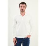 Çizgili Slim Fit Polo Yaka Uzun Kollu Pamuk Erkek T-Shirt - Ekru - 2XL