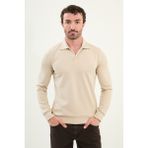 Çizgili Slim Fit Polo Yaka Uzun Kollu Pamuk Erkek T-Shirt - Koyu Bej - 2XL
