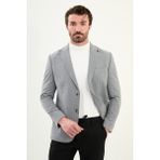 Çizgili Slim Fit Torba Cep Geniş Yaka Yün Erkek Ceket - Gri - 50