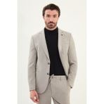 Çizgili Slim Fit Torba Cep Mono Yaka Erkek Ceket - Bej - 52