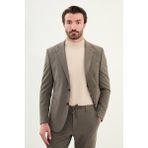 Çizgili Slim Fit Torba Cep Mono Yaka Erkek Ceket - Bej - 56