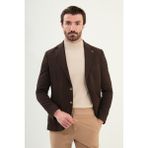 Çizgili Slim Fit Torba Cep Mono Yaka Erkek Ceket - Kahverengi - 50