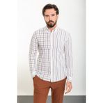 Çizgili Slim Fit Uzun Kollu Keten Erkek Gömlek - XL - Beyaz - Taba