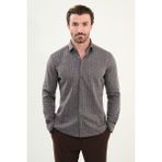 Çizgili Slim Fit Uzun Kollu Oduncu Yün Erkek Gömlek - 2XL - Açık Kahverengi