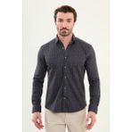 Çizgili Slim Fit Uzun Kollu Oduncu Yün Erkek Gömlek - 2XL - Lacivert - Camel