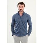 Çizgili Slim Fit Uzun Kollu Oduncu Yün Erkek Gömlek - İndigo