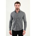 Çizgili Slim Fit Uzun Kollu Oduncu Yün Erkek Gömlek - Siyah