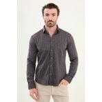Çizgili Slim Fit Uzun Kollu Oduncu Yün Erkek Gömlek - XL - Kahverengi