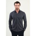 Çizgili Slim Fit Uzun Kollu Oduncu Yün Erkek Gömlek - XL - Lacivert - Bej