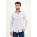 Çizgili Slim Fit Uzun Kollu Yün Erkek Gömlek - XL - Beyaz