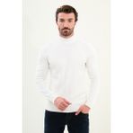 Çizgili Slim Fit Yarım Balıkçı Yaka Erkek Triko Kazak - Ekru - XL