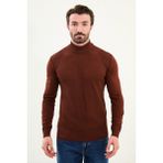 Çizgili Slim Fit Yarım Balıkçı Yaka Erkek Triko Kazak - Kiremit - 2XL