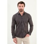 Çizgili Slim Fit Yün Erkek Gömlek - 2XL - Lacivert - Camel