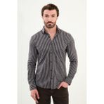 Çizgili Slim Fit Yün Erkek Gömlek - Kahverengi - Gri