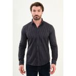 Çizgili Slim Fit Yün Erkek Gömlek - Lacivert-Kahverengi