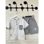 Çizgili Şort Tshirt Takım Beyaz Lacivert - 5 - 6 Yaş - Beyaz - Lacivert