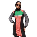 Çizgili Spor Tasarım Tesettür Mayo - Pembe SMALL
