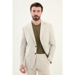 Çizgili Taş Rengi Slim Fit Geniş Yaka Erkek Ceket - 48