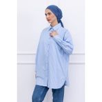 Çizgili Taşlı Tunik Gömlek - Standart - Mavi