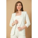 Çizgili Yazlık Blazer Ceket - Vizon - 40