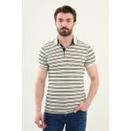 Çizgili Yeşil Slim Fit Polo Yaka Erkek T-Shirt - Ekru - Yeşil