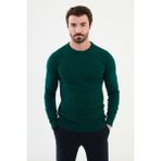 Çizgili Zümrüt Rengi Slim Fit Bisiklet Yaka Erkek Triko Kazak - XL