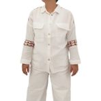 Çizgin Siyah Omuz Nakışlı Oversize Keten Gömlek - 42 - 001-Siyah