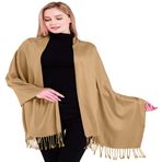 CJ Apparel Açık Altın Düz Renk Püsküller Tasarım Nepal Şal Saniye Eşarp Sarma Atmak Baş Sarma Pashmina El Yapımı Nepal YENİ, Açık Altın An1070, Tek Beden