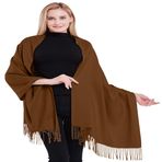 CJ Apparel Bayan Kalın Pamuk Karışımı Pashmina Şal, Kahverengi, Tek Beden