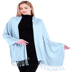 CJ Apparel Bebek Mavisi Açık Mavi Düz Renk Püsküller Tasarım Nepal Şal Saniye Eşarp Şal Çaldı Atmak Baş Sarma Pashmina El Yapımı Nepal YENİ, Bebek Mavisi, Tek Beden